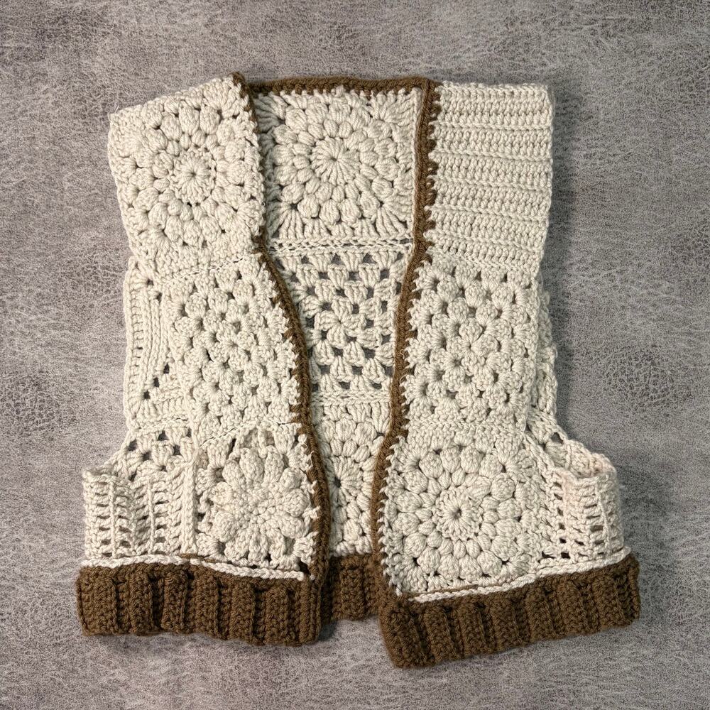 Hand Crocheted Knit Cream Vest